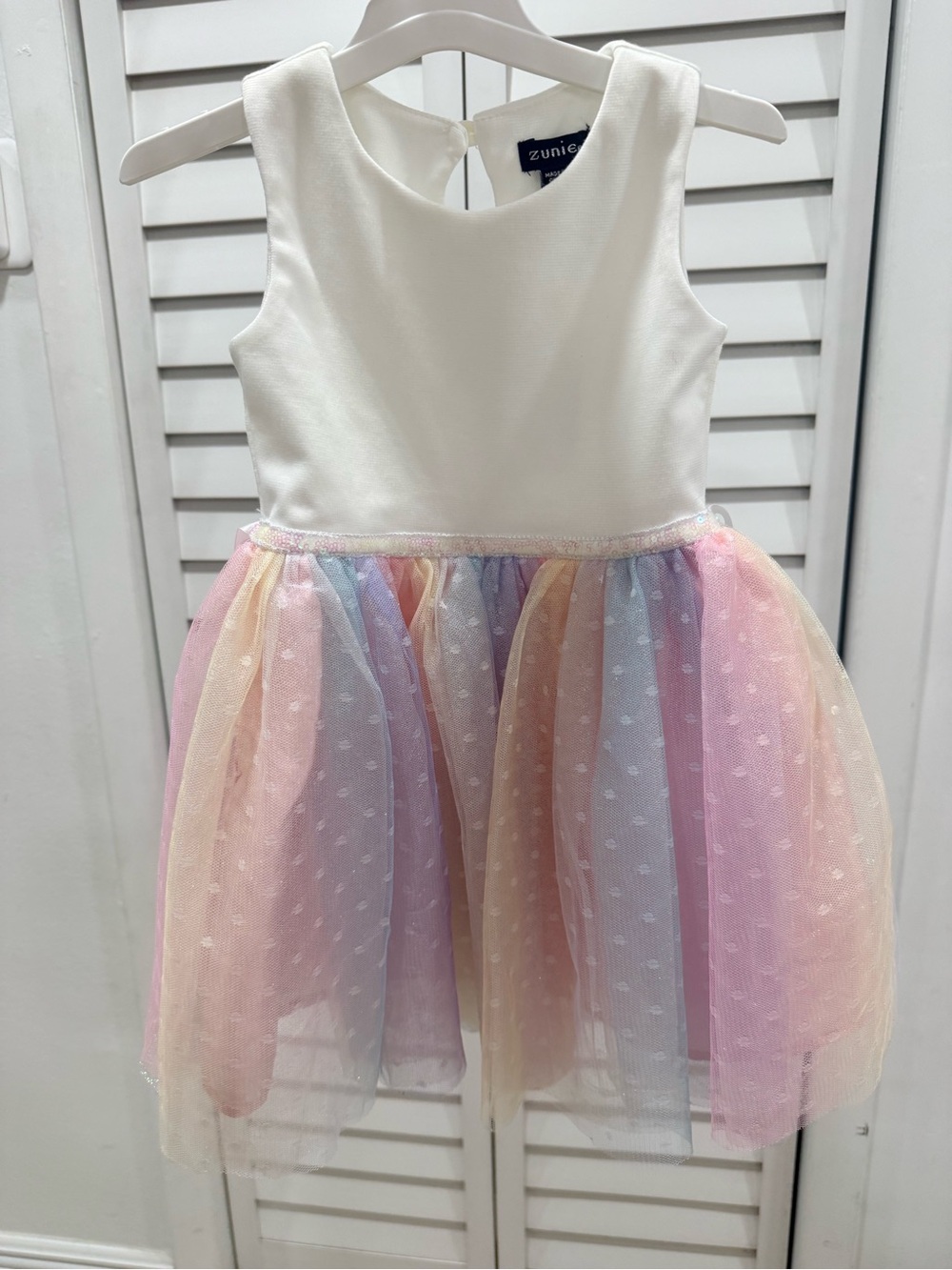 Zunie White Bodice Pastel Rainbow Tulle Party Dress